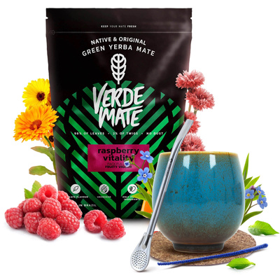 Yerba Mate sæt Verde Mate Raspberry 500g Kalabas + Bombilla