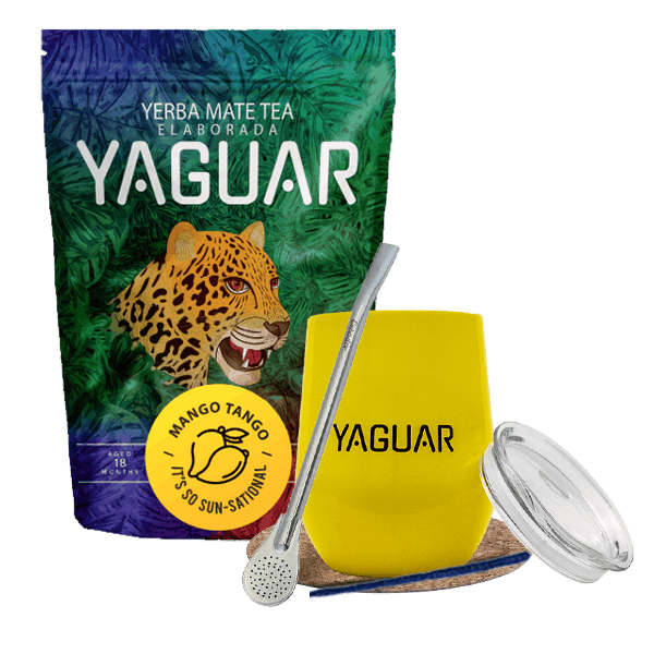 Yerba Mate Sæt: Yaguar Mango Tango 500g + TermoLid + Bombilla
