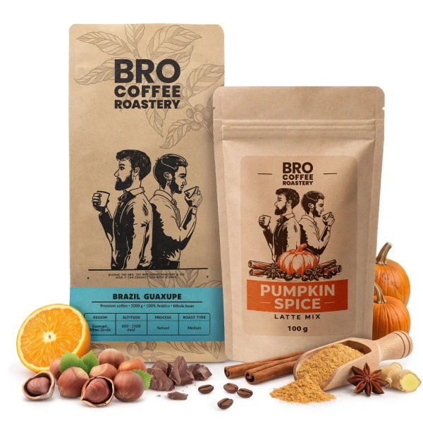 Sæt til Pumpkin Spice Latte: kaffe Bro Coffee Roastery Brazil Guaxupe 1kg + Pumpkin Spice Latte Mix 100g