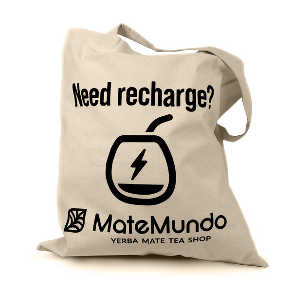 Taske med MateMundo-logo - "Brug for opladning?"