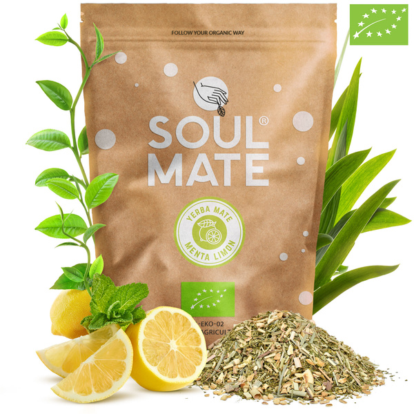Yerba Mate Sæt Soul Mate Organica Menta Limon 500g 0,5kg Kalabas + Bombilla