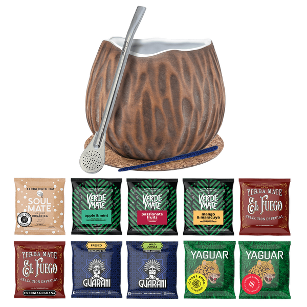 Yerba Mate-sæt 10x50g Calabash Coconut Bombilla 500g