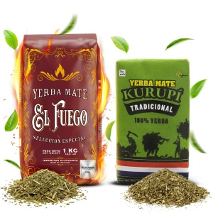 Yerba Mate Elaborada-sæt: El Fuego 1kg + Kurupi 500g