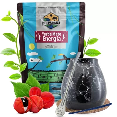 Yerba Mate Sæt Rio Parana Energia Kalabas + Bombilla 500g