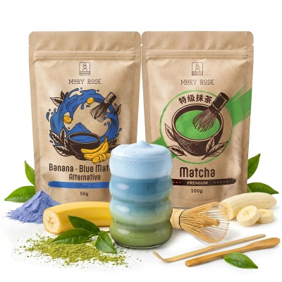 Sæt til farverig Matcha Latte: Matcha + Blue Matcha + tilbehør