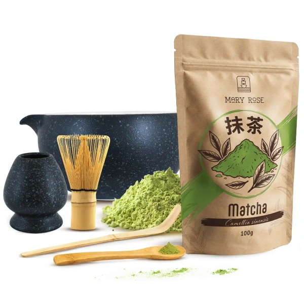 Sæt til brygning af matcha-te: matcha 100g + tilbehør