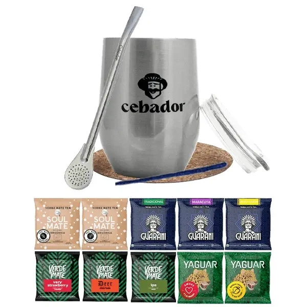 Yerba Mate Sæt: prøver 10x50g + TermoLid + Bombilla