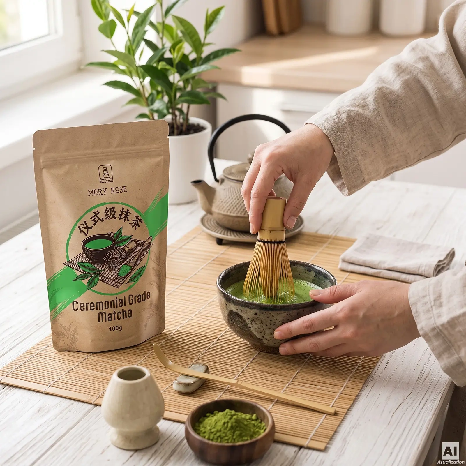 Mary Rose kinesisk ceremoniel matcha – te i en skål