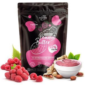 Sæt med jordnøddesmørpulver Nustino: Raspberry + Salted Caramel + Matcha 3x400g