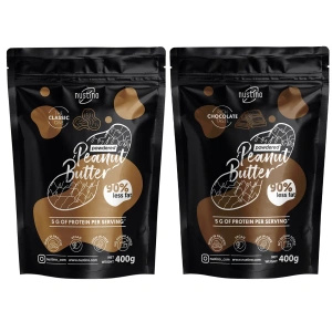 Sæt med jordnøddesmørpulver Nustino: Classic + Chocolate 2x400g