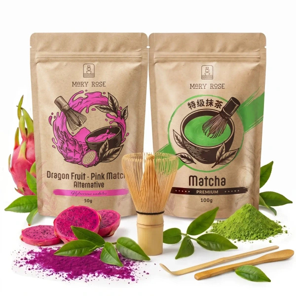 Sæt til farverig Matcha Latte: Matcha + Pink Matcha + tilbehør