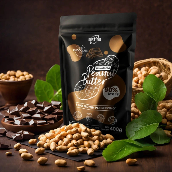 Sæt med jordnøddesmørpulver Nustino: Classic + Chocolate 2x400g