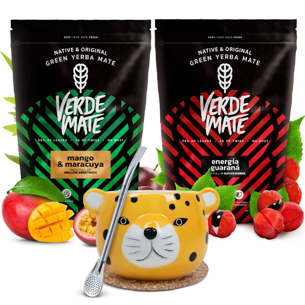 Yerba mate-sæt Verde Mate keramisk kalabas Yaguar Gatito bombilla