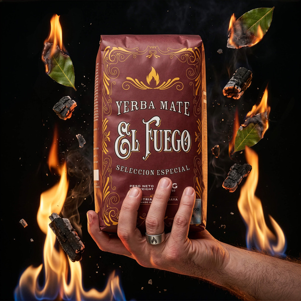 Yerba Mate-sæt: El Fuego Elaborada 1kg + Kalabas + Bombilla