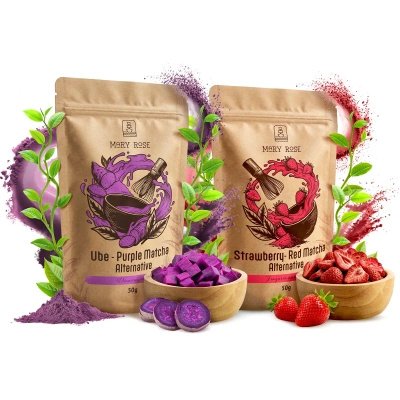 Sæt med farverige matchaer: Red Matcha + Purple Matcha