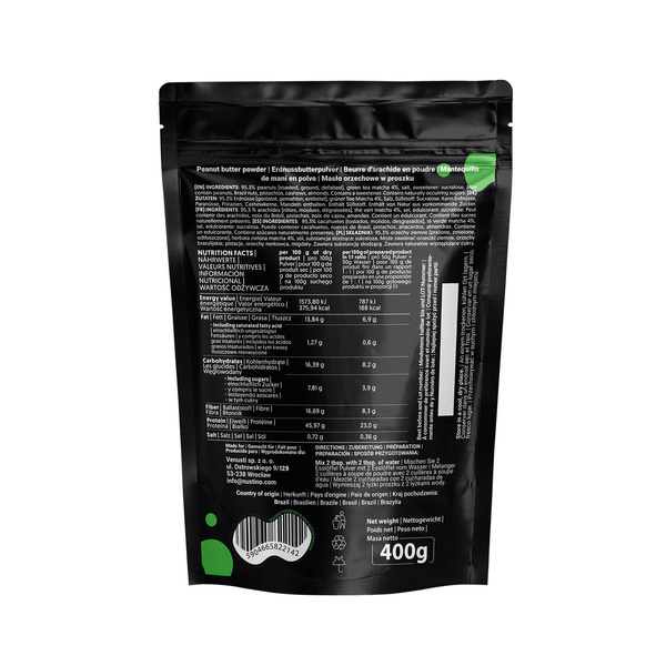 Nustino – Jordnøddesmør i pulverform – Matcha (uden tilsat sukker) 400 g