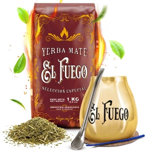 Yerba Mate-sæt: El Fuego Elaborada 1kg + Kalabas + Bombilla