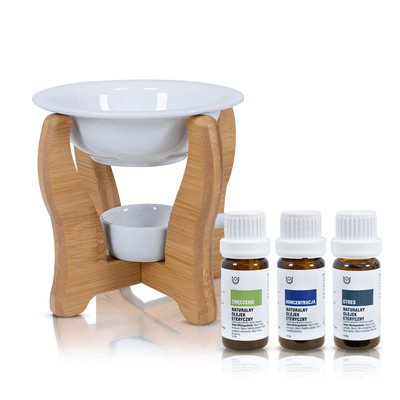 Aromaterapisæt: naturlige æteriske olier + aromalampe