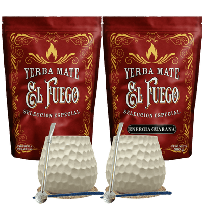 Startpakke til to personer Yerba Mate El Fuego 2×500 g + 2× Kalabas + 2× Bombilla