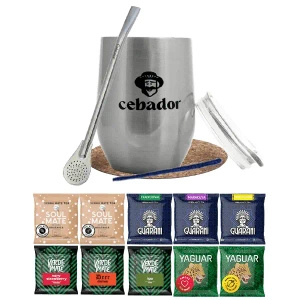 Yerba Mate Sæt: prøver 10x50g + TermoLid + Bombilla