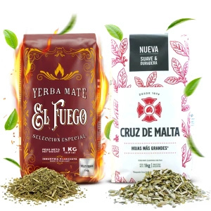 Yerba Mate Elaborada-sæt: El Fuego 1kg + Cruz de Malta 1kg