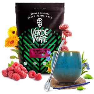 Yerba Mate sæt Verde Mate Raspberry 500g Kalabas + Bombilla
